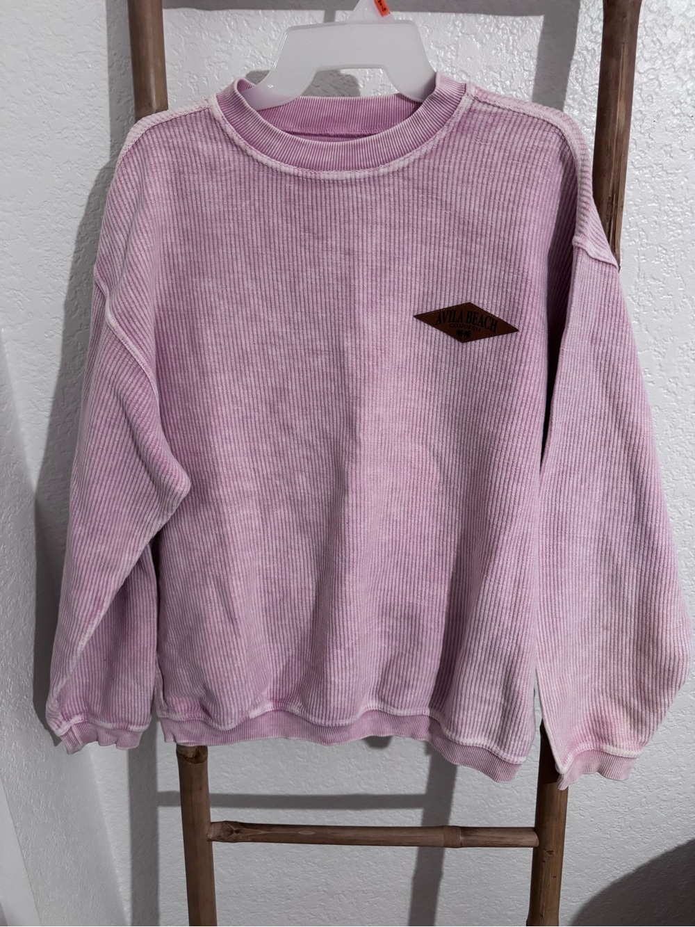 Avila Beach Pink Corded Pullover Sweatshirt with Chest Patch